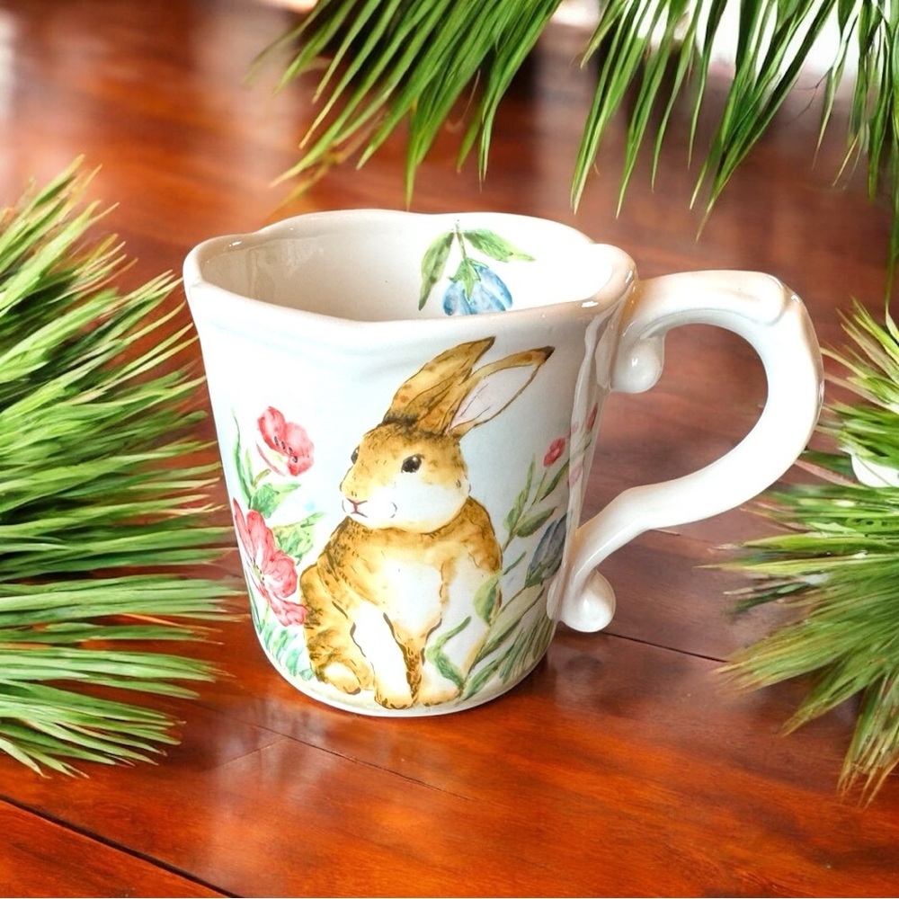 Maxcera Rabbit & Floral Ceramic Mug – Cottagecore Spring Easter Tea Cup
